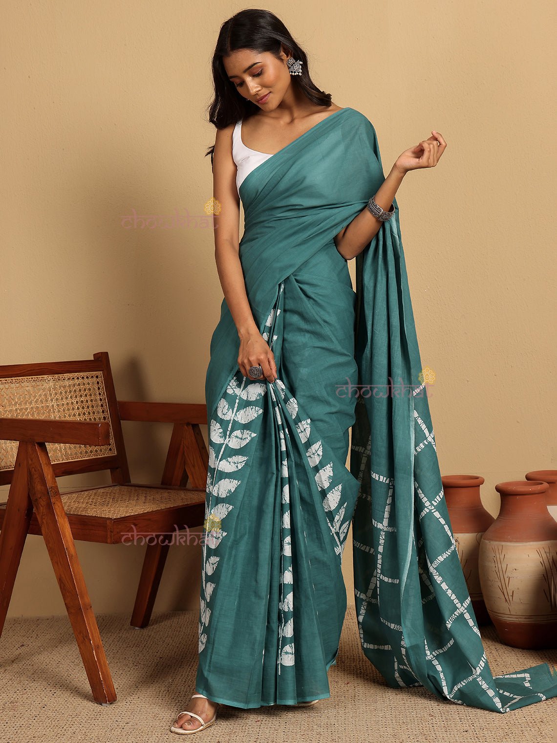 Sarah Pre - Draped Hand Printed Mul Cotton Saree - Chowkhat Lifestyle
