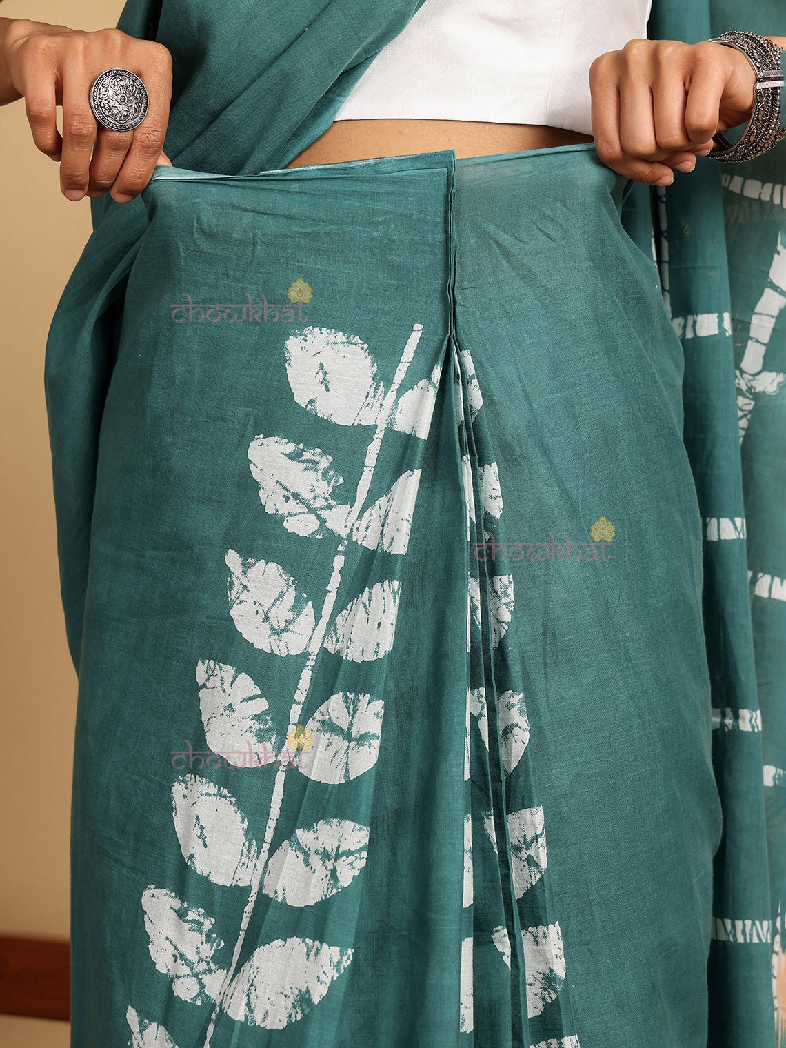 Sarah Pre - Draped Hand Printed Mul Cotton Saree - Chowkhat Lifestyle
