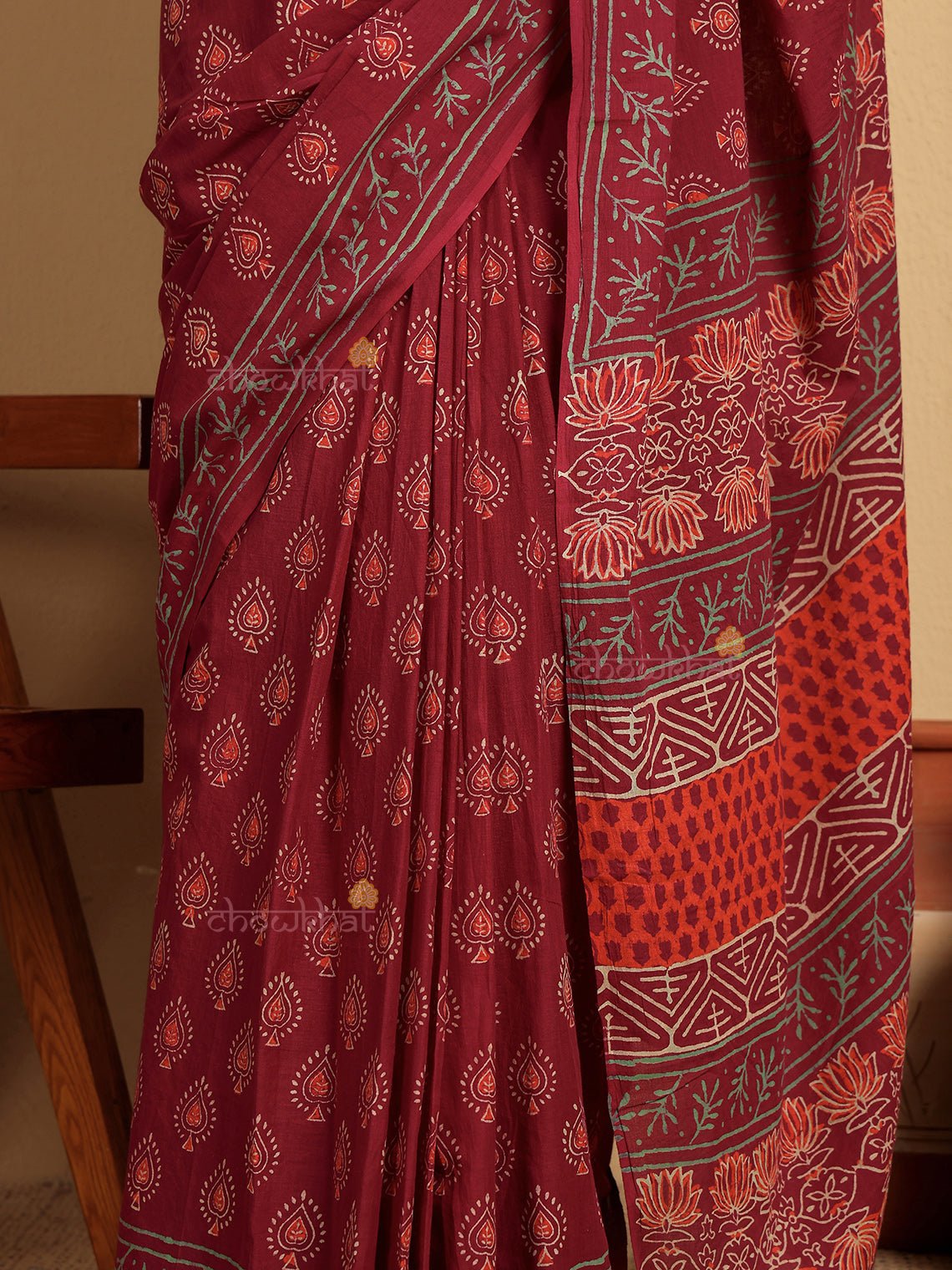Hina Pre - Draped Hand Block Mul Cotton Saree - Chowkhat Lifestyle