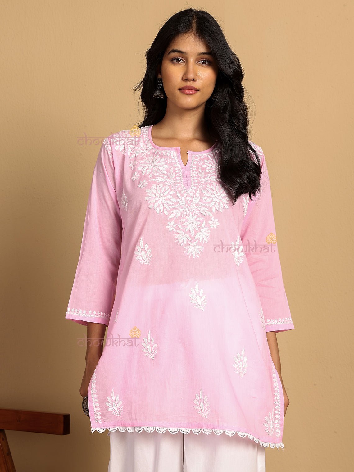 Dania Mul Cotton Short Straight Chikankari Kurti - Chowkhat Lifestyle