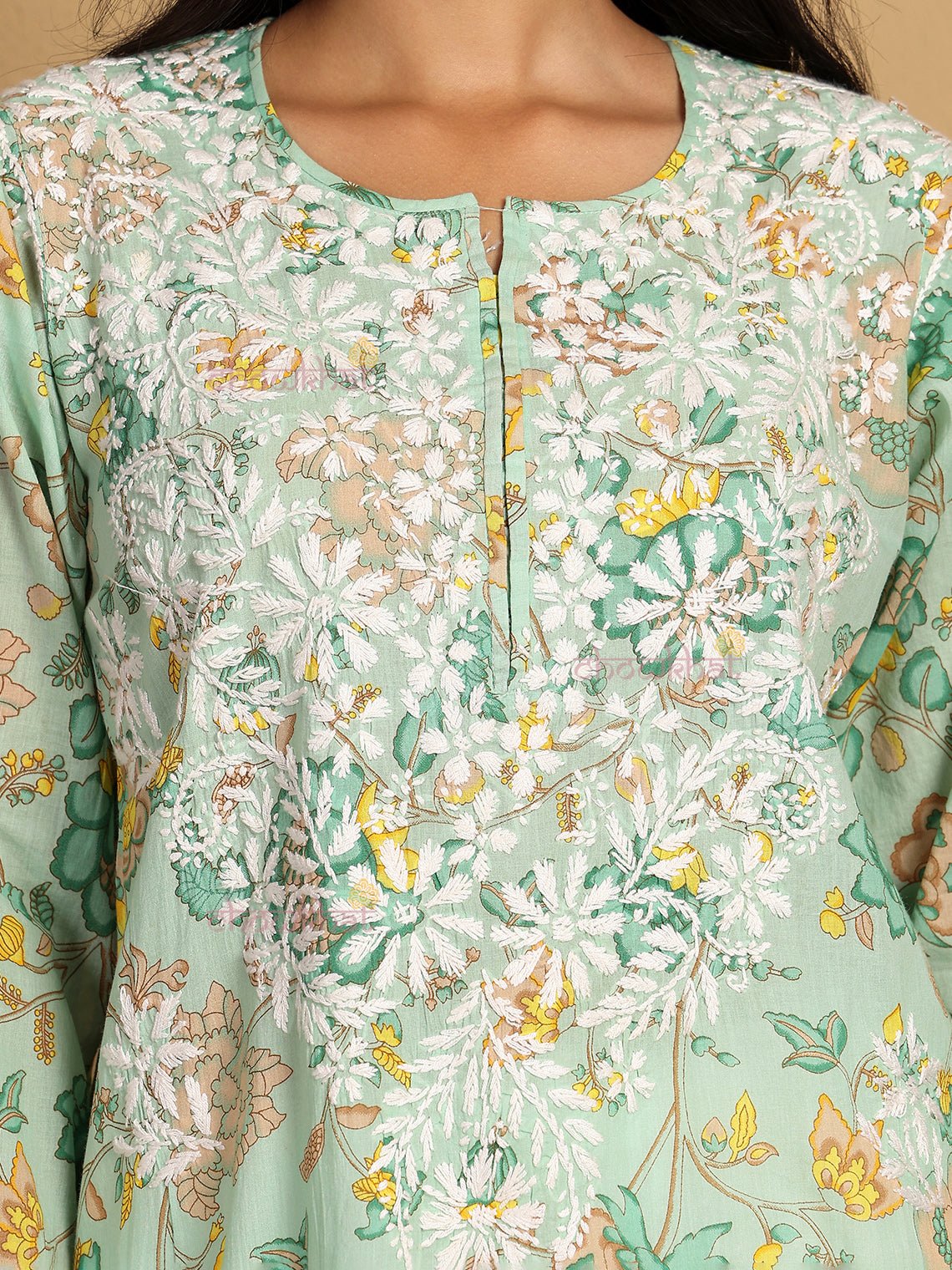 Jiya Mul Cotton Straight Chikankari Long Kurti - Chowkhat Lifestyle