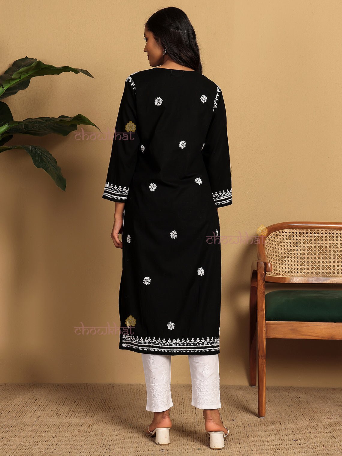 Saba Pure Cotton Chikankari Long Kurti - Chowkhat Lifestyle