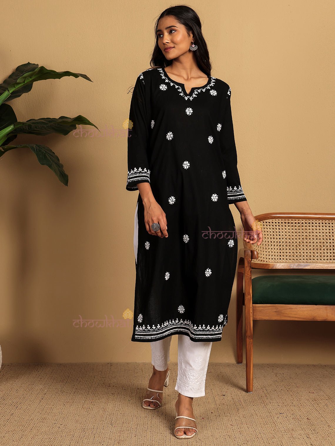 Saba Pure Cotton Chikankari Long Kurti - Chowkhat Lifestyle
