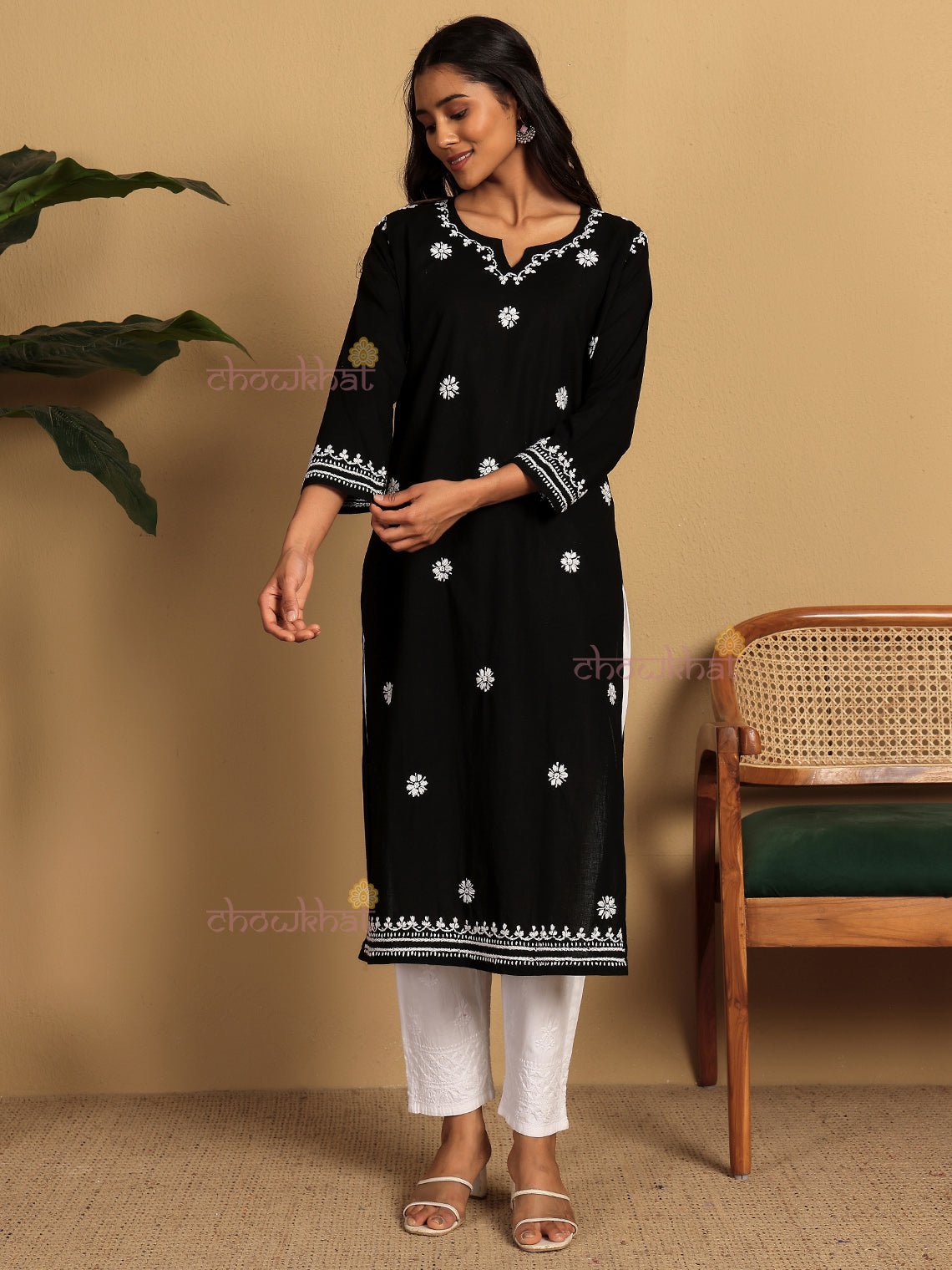 Saba Pure Cotton Chikankari Long Kurti - Chowkhat Lifestyle