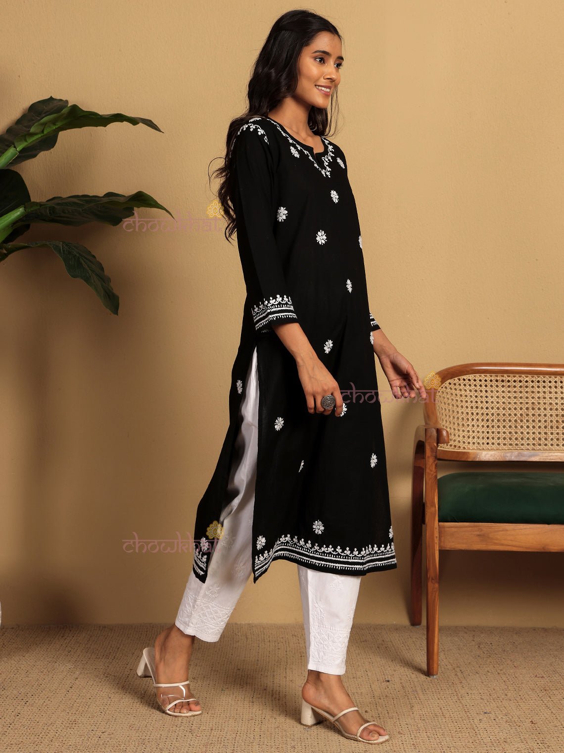 Saba Pure Cotton Chikankari Long Kurti - Chowkhat Lifestyle