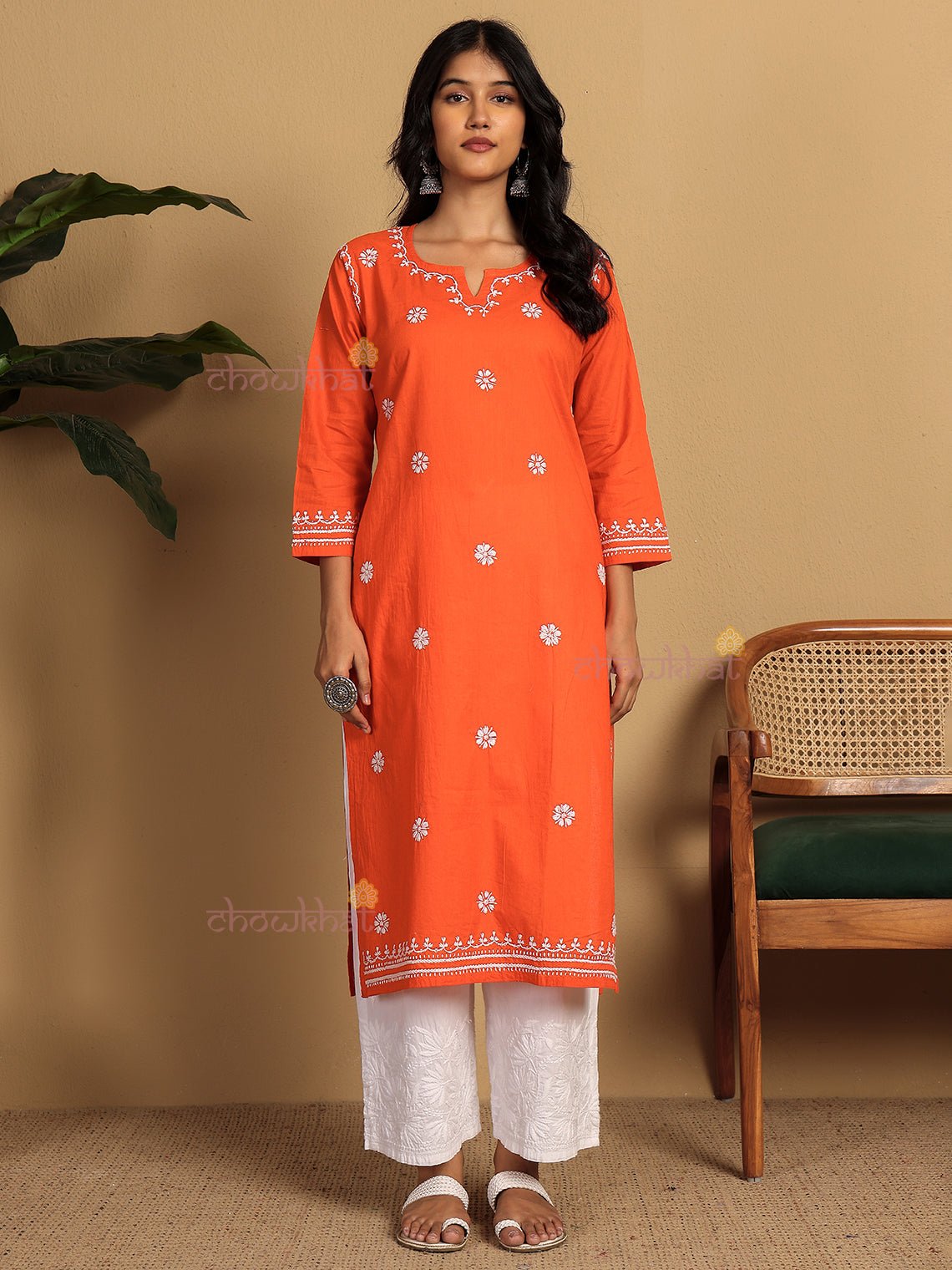Saba Pure Cotton Chikankari Long Kurti - Chowkhat Lifestyle