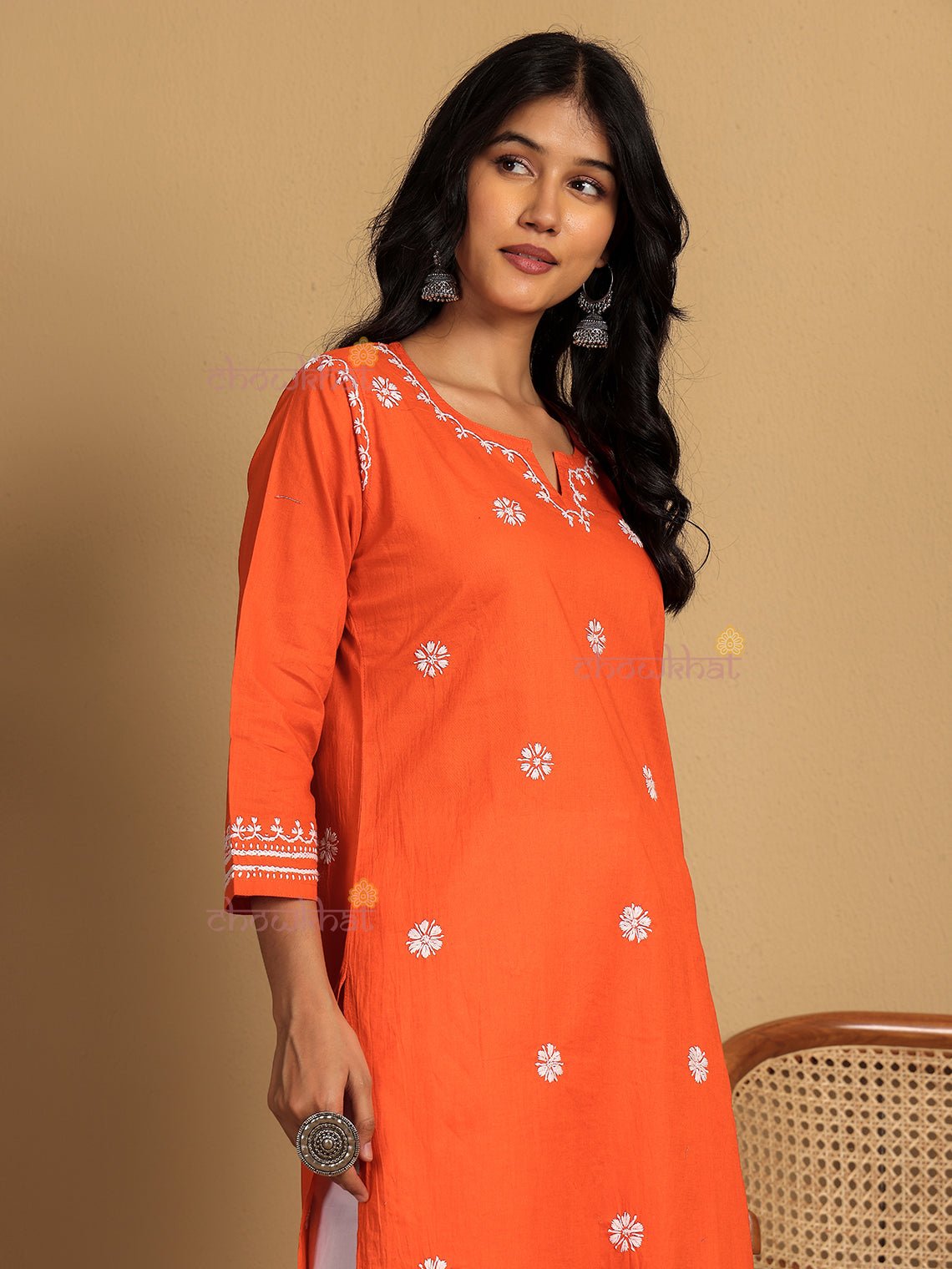 Saba Pure Cotton Chikankari Long Kurti - Chowkhat Lifestyle