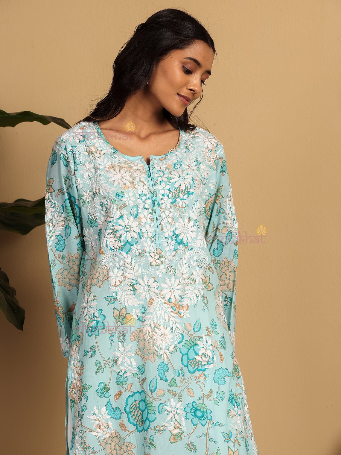 Jiya Mul Cotton Straight Chikankari Long Kurti - Chowkhat Lifestyle