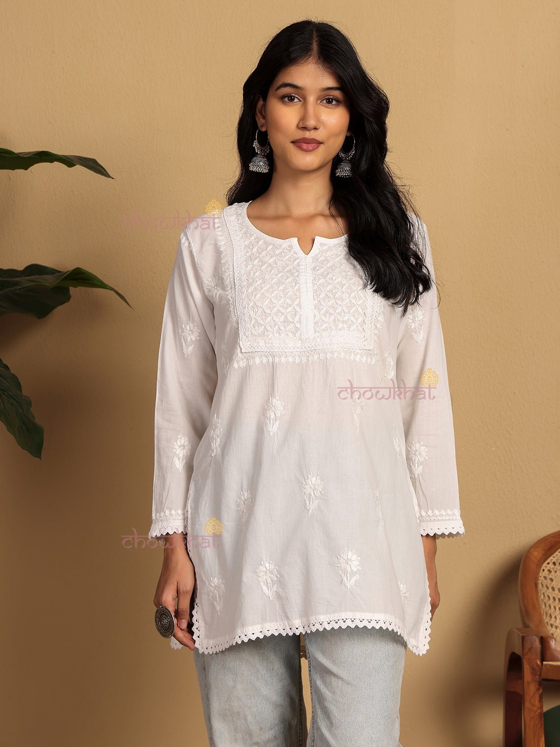 Eliza Cotton Short Chikankari Kurti - Chowkhat Lifestyle