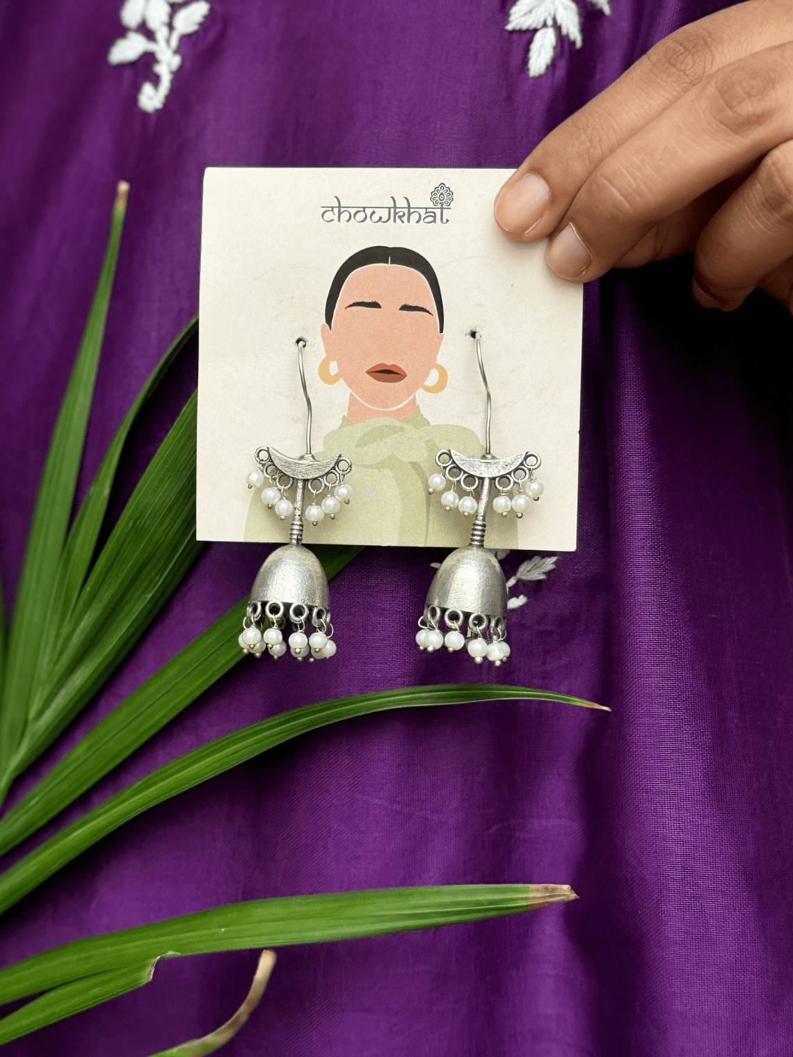 German Silver Hanging Oxidised Earrings with Pearl - Chowkhat Lifestyle