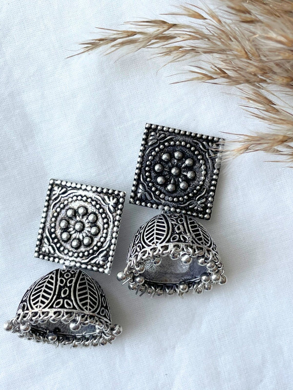 German Silver Square Jhumki Earrings - Chowkhat Lifestyle