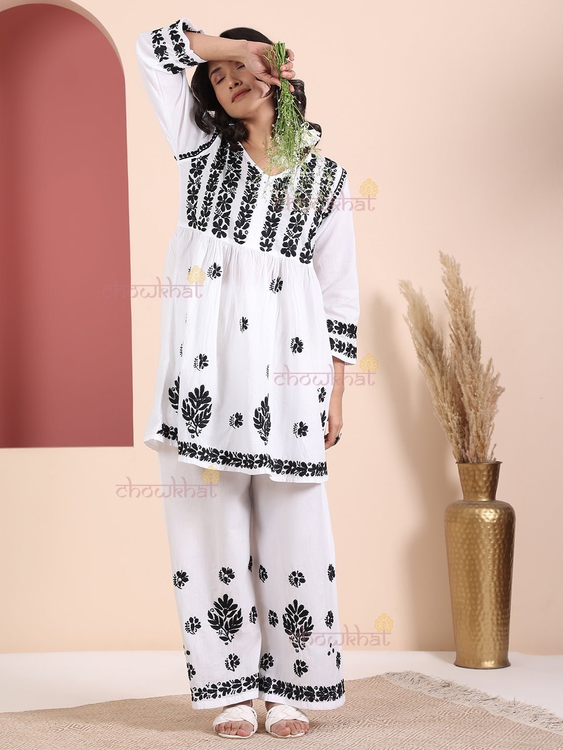 Inara Cotton Kurti & Palazzo Chikankari Set - Chowkhat Lifestyle