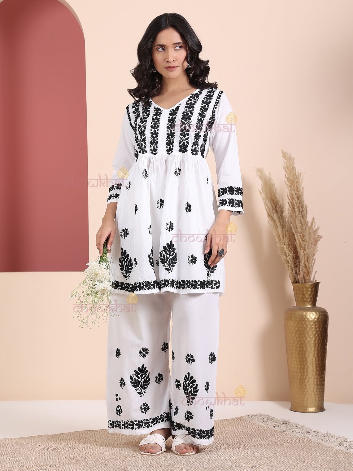 Inara Cotton Kurti & Palazzo Chikankari Set - Chowkhat Lifestyle