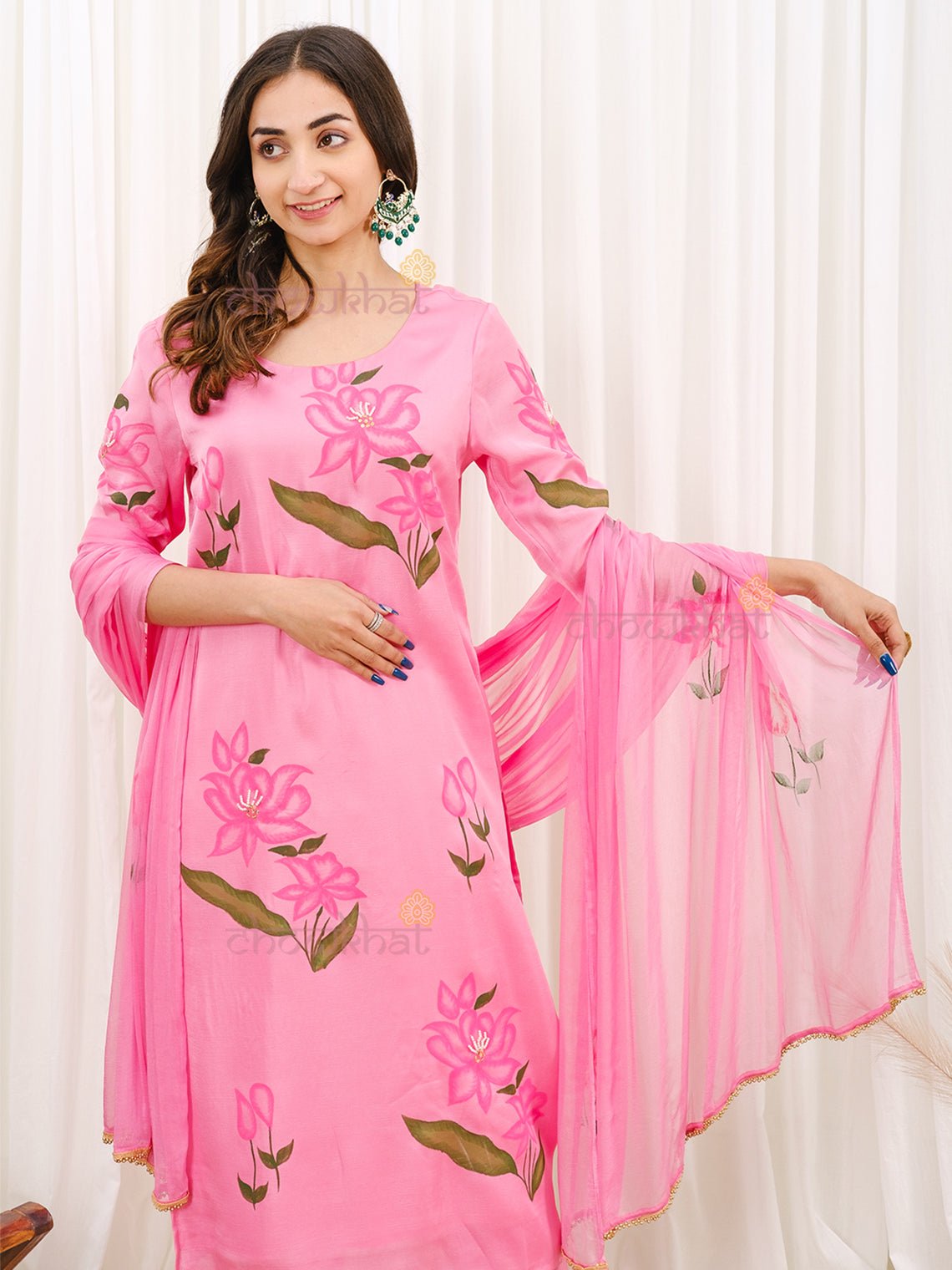 Roohi Pink Hand Painted Suit Set - Chowkhat Lifestyle