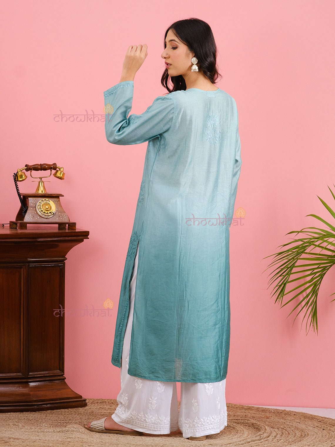 Mira Premium Chanderi Chikankari Kurti - Chowkhat Handicraft