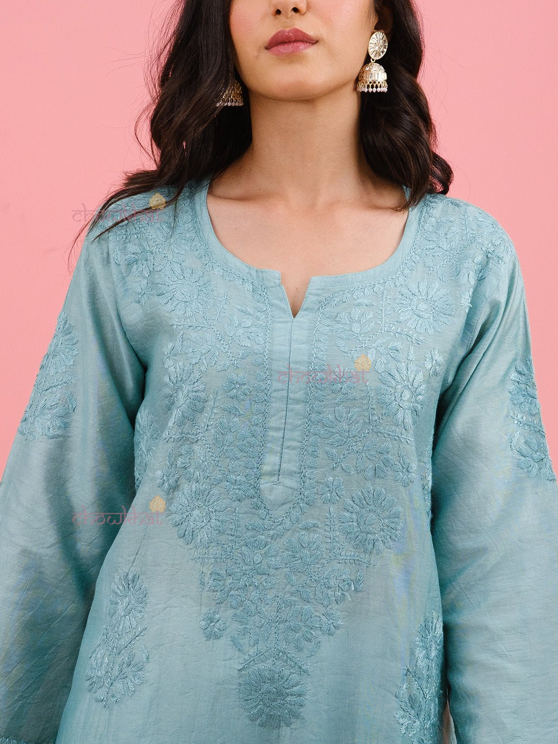 Mira Premium Chanderi Chikankari Kurti - Chowkhat Handicraft