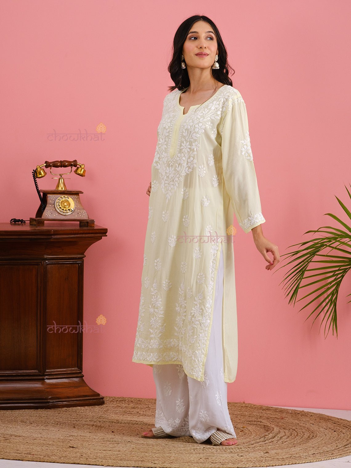 Aasma Premium Modal Straight Chikankari Kurti - Chowkhat Handicraft