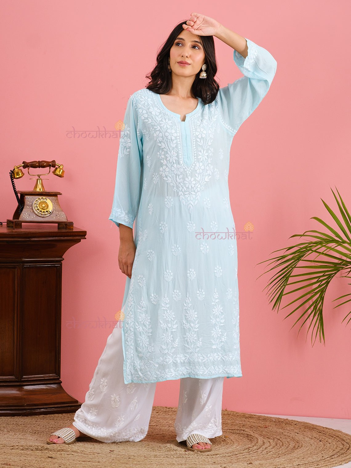 Aasma Premium Modal Straight Chikankari Kurti - Chowkhat Handicraft