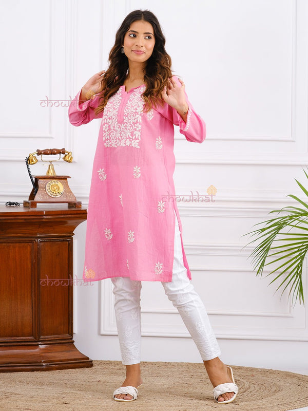 Eva Cotton Chikankari Kurti - Chowkhat Handicraft