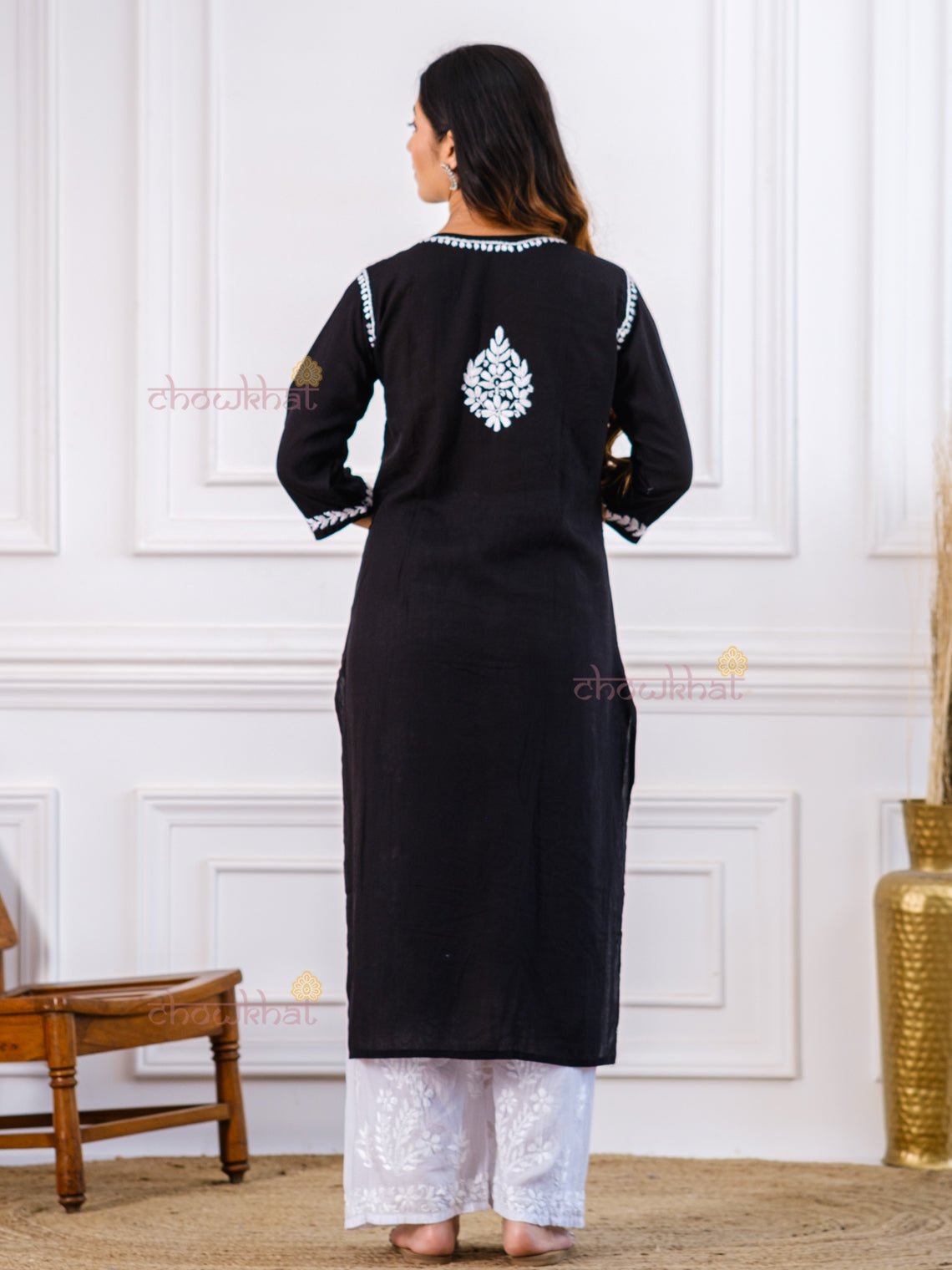 Salma Premium Modal Straight Chikankari Kurti - Chowkhat Handicraft