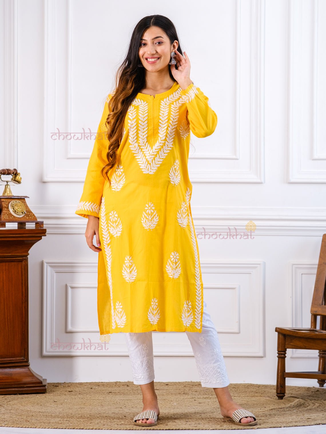 Tahani Cotton Chikankari Kurti - Chowkhat Handicraft