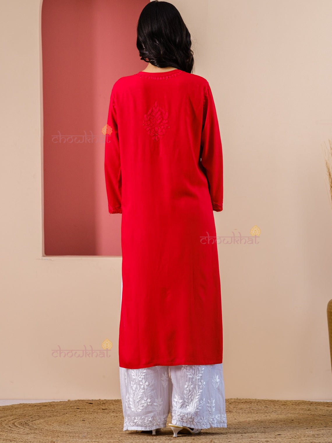 The Chikan Label Pure Georgette Red Chikankari Angarkha Kurta at Rs 2499 |  Chikan Embroidery Kurti in Lucknow | ID: 20716360673