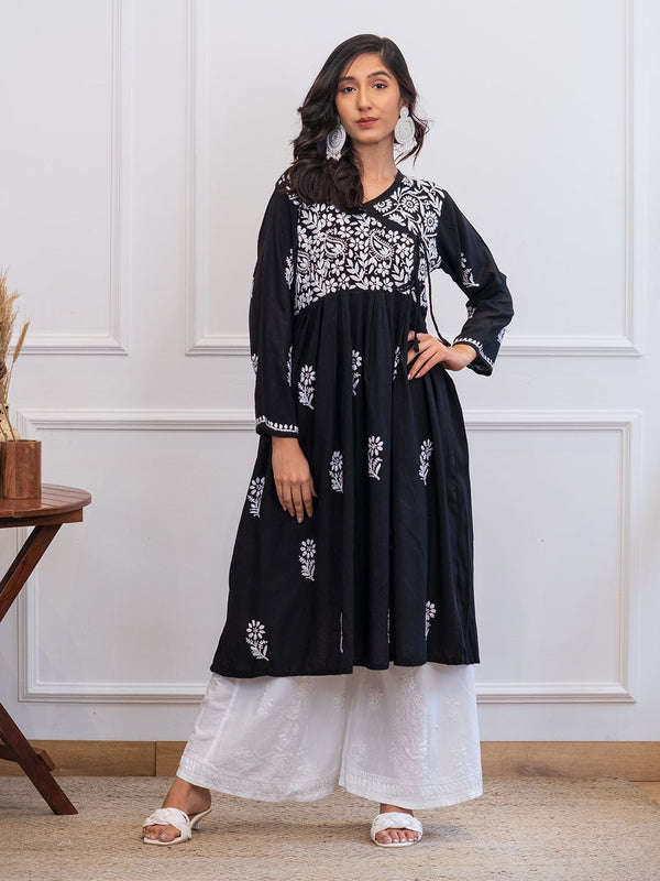 Seher Rayon Angrakha Gown with Chikankari - Chowkhat Handicraft