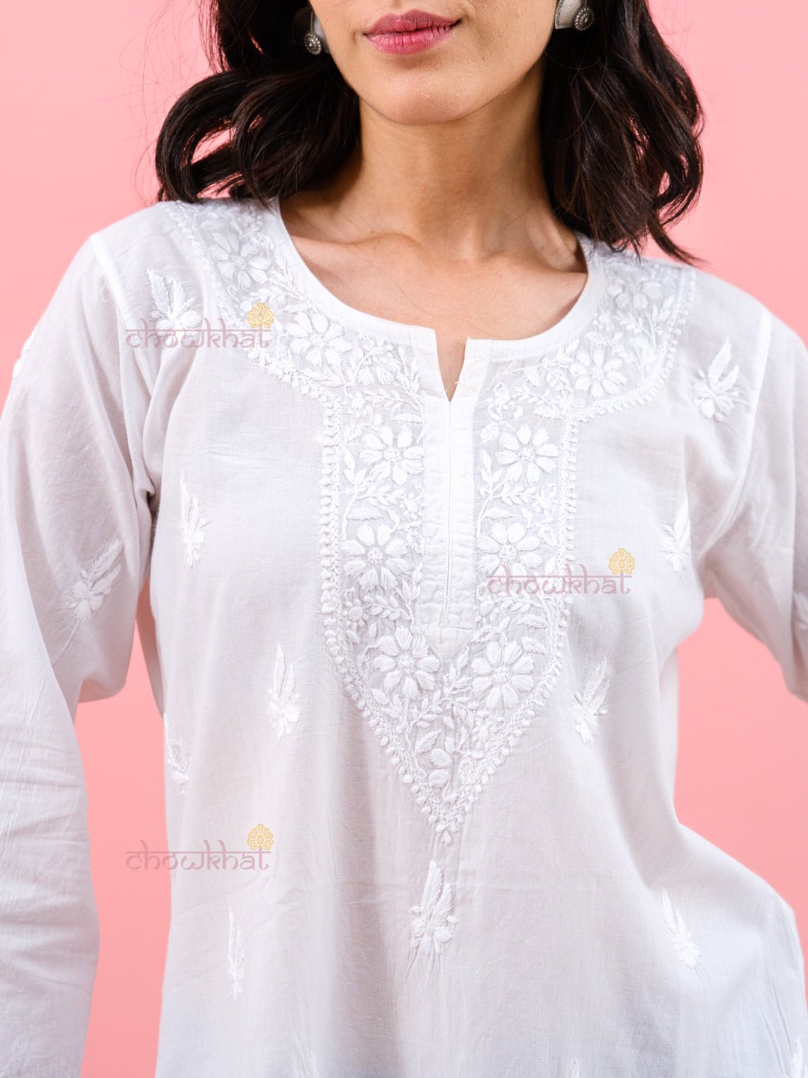 Adya Cotton Straight Chikankari Kurti - Chowkhat Handicraft