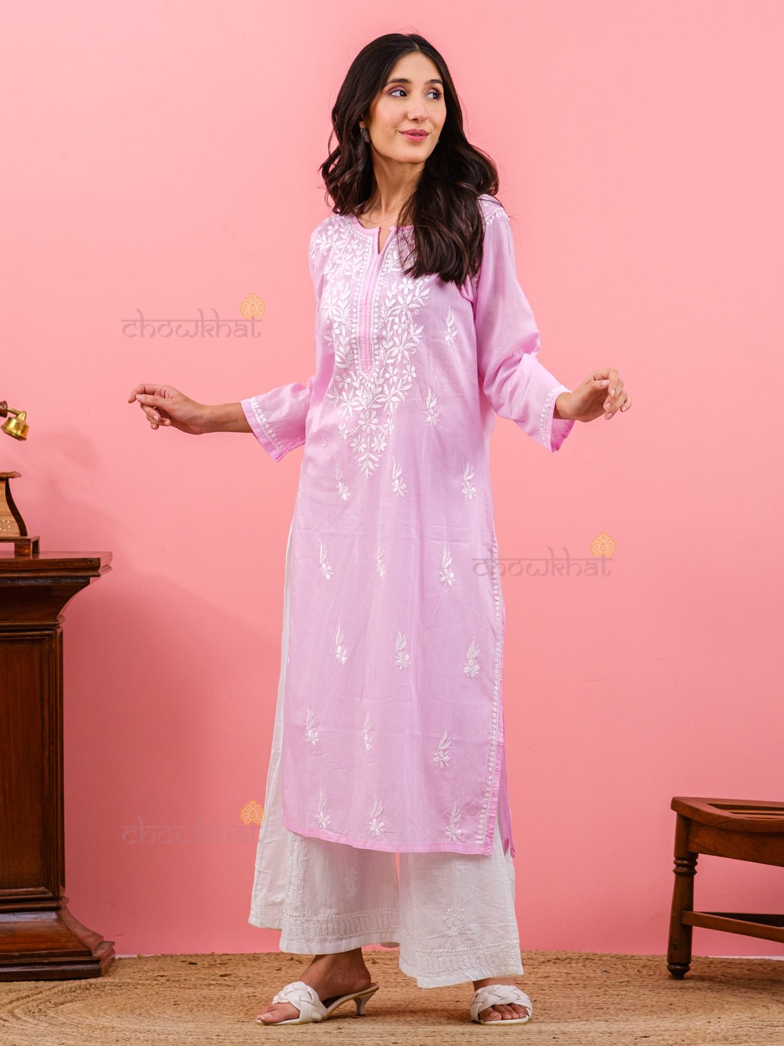 Anika Mul Cotton Chikankari Kurti - Chowkhat Lifestyle