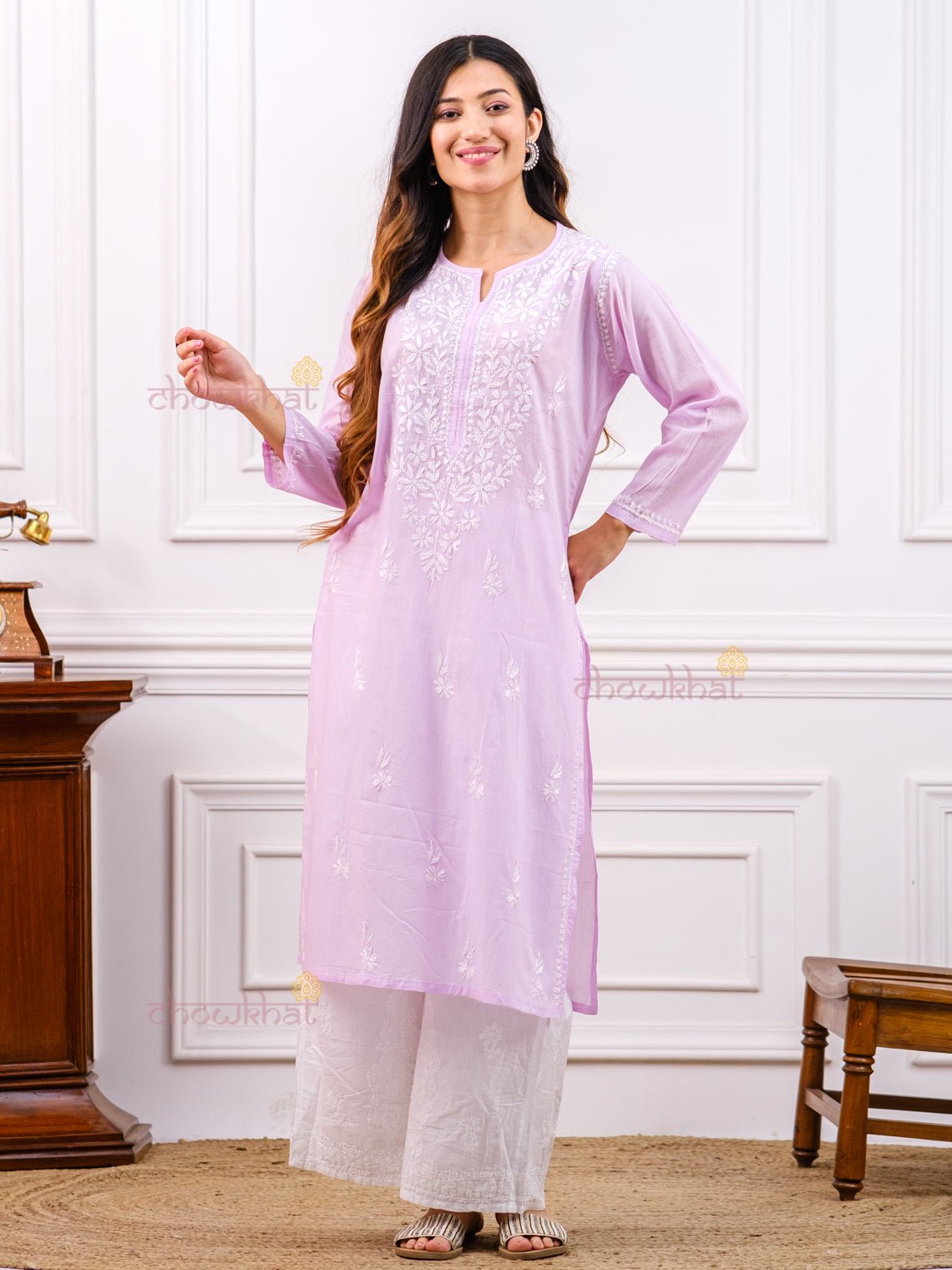 Anika Mul Cotton Chikankari Kurti - Chowkhat Lifestyle