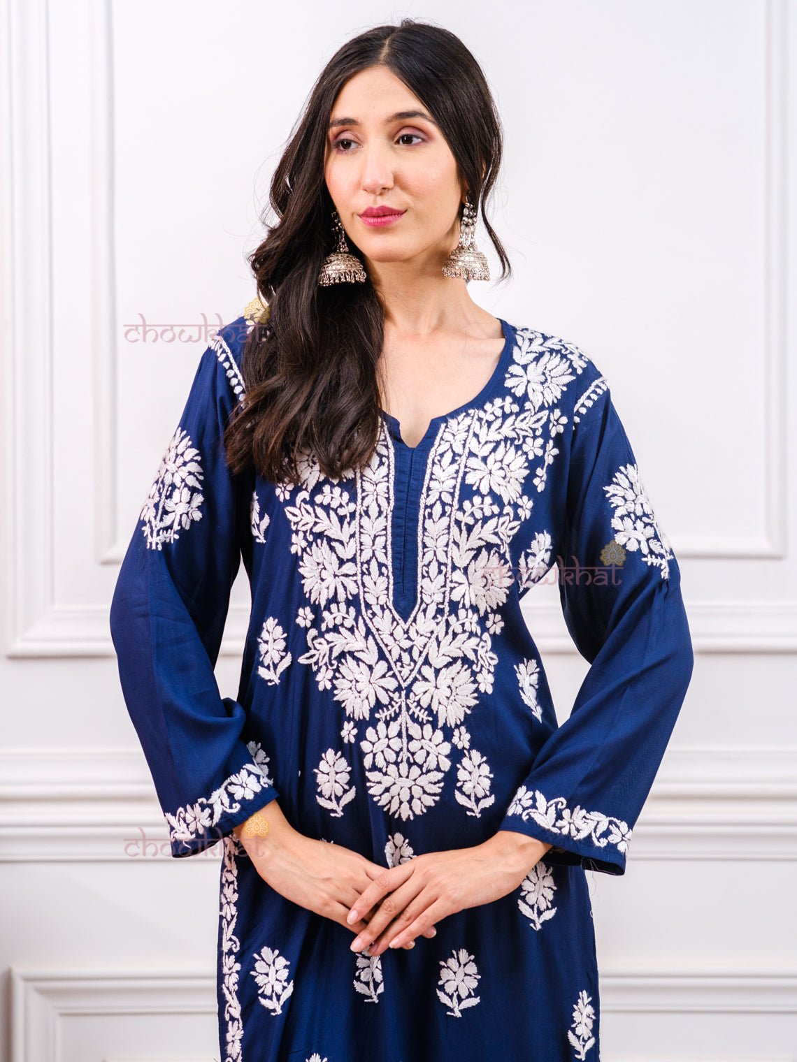 Kavya Premium Modal Chikankari Kurti - Chowkhat Lifestyle