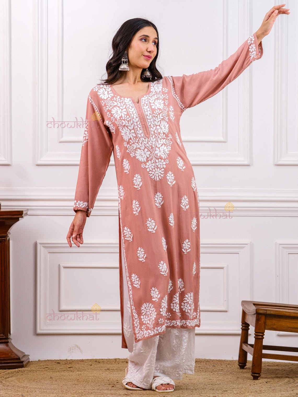 Kavya Premium Modal Chikankari Kurti - Chowkhat Lifestyle