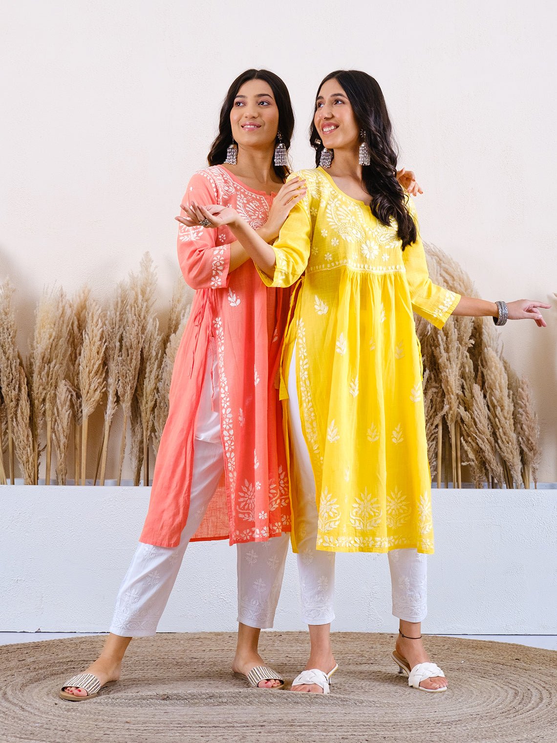 Adila Nyra Cut Slub Cotton Chikankari Kurti - Chowkhat Lifestyle