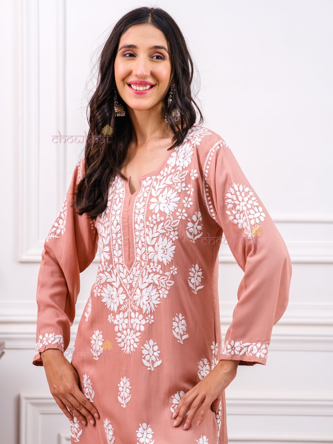 Kavya Premium Modal Chikankari Kurti - Chowkhat Lifestyle