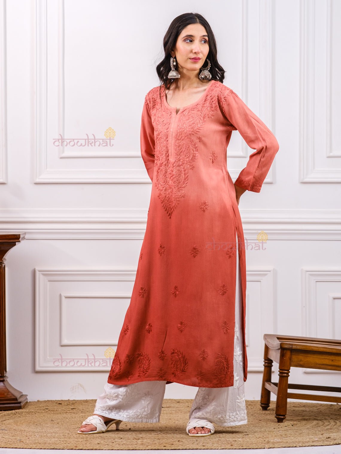 Kiara Rayon Straight Chikankari Kurti - Chowkhat Handicraft