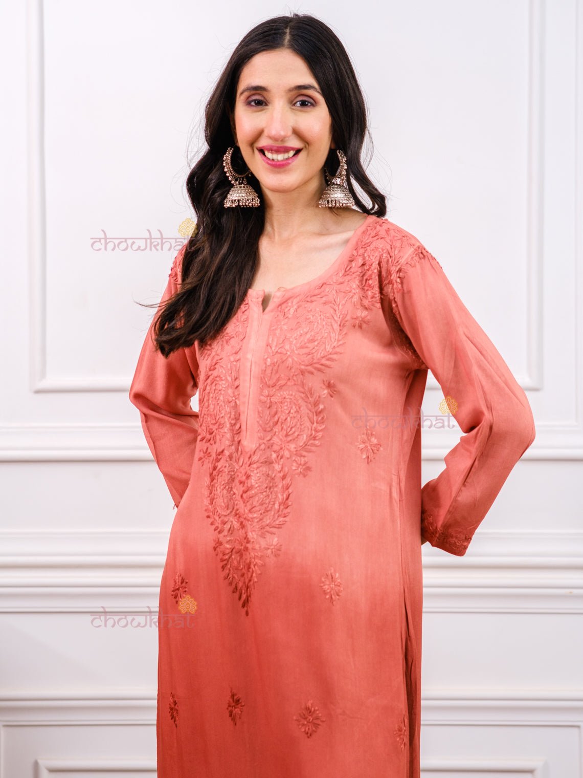 Kiara Rayon Straight Chikankari Kurti - Chowkhat Handicraft