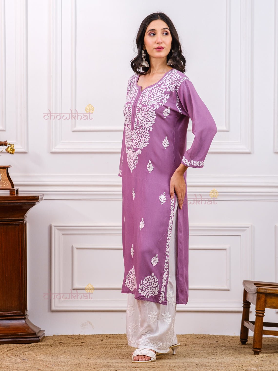 Saafia Rayon Chikankari Kurti - Chowkhat Handicraft