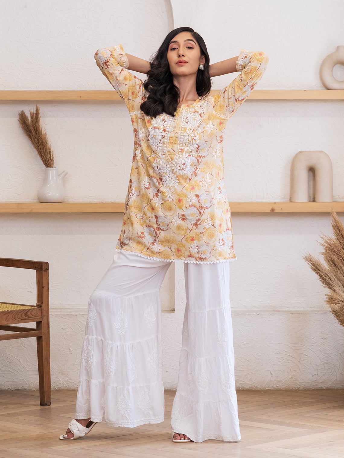 Zara Mul Cotton Short Chikankari Kurti - Chowkhat Handicraft