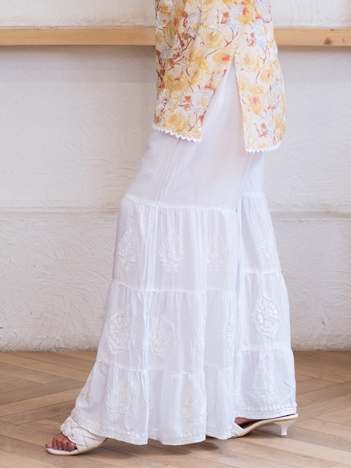 Pihu Premium 3 Layered Modal Chikankari Palazzo - Chowkhat Handicraft