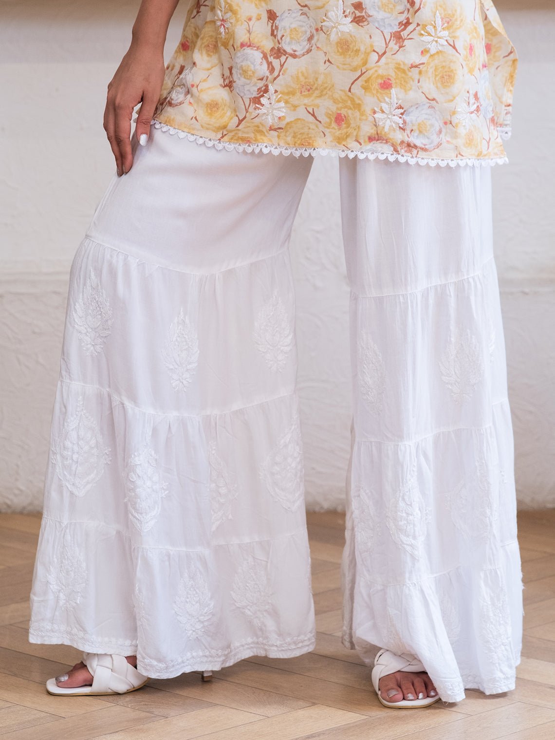 Pihu Premium 3 Layered Modal Chikankari Palazzo - Chowkhat Handicraft