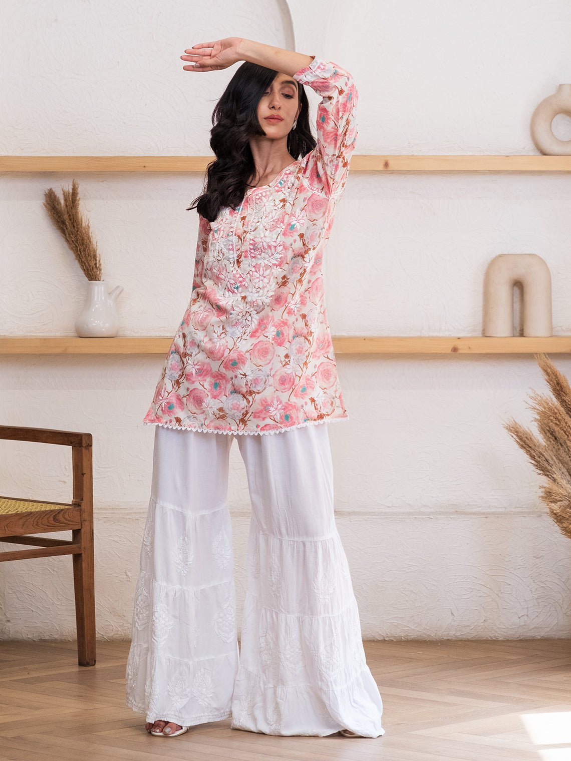 Zara Mul Cotton Short Chikankari Kurti - Chowkhat Handicraft