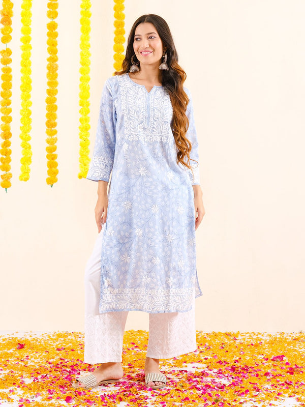 Geet Mul Cotton Chikankari Kurti - Chowkhat Lifestyle