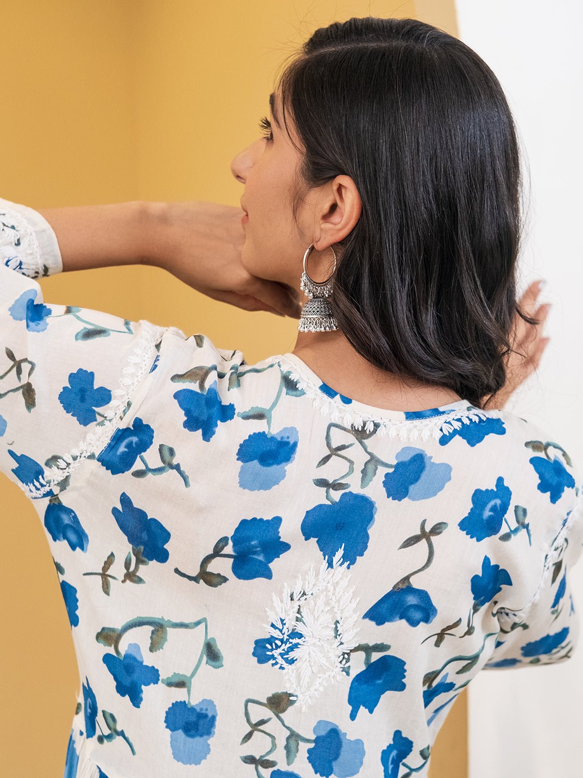 Rooh Mul Cotton Printed Chikankari Gown Kurti - Chowkhat Handicraft