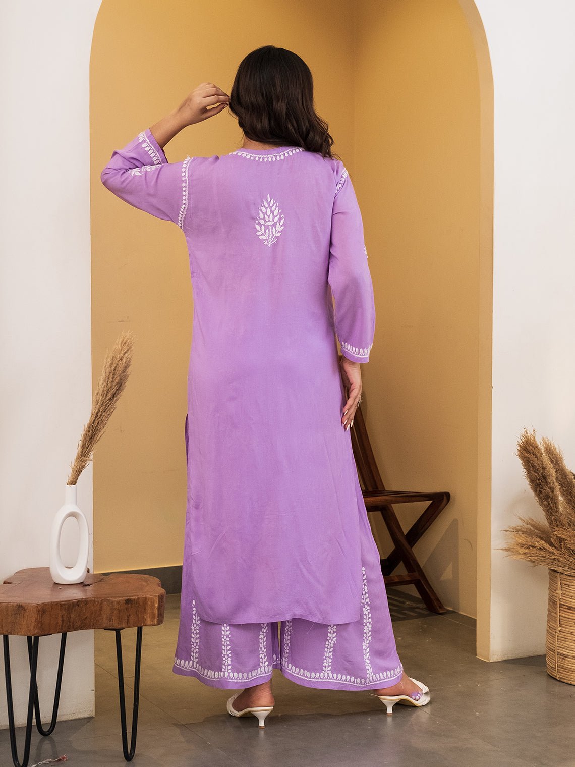 Sara Modal Chikankari Kurti & Palazzo Set - Chowkhat Handicraft