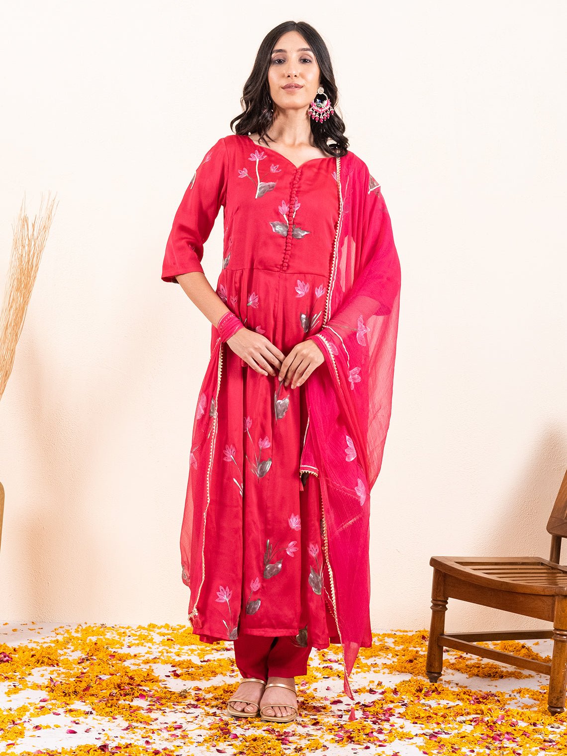 Apsara Hand Painted Satin Suit Set - Chowkhat Lifestyle