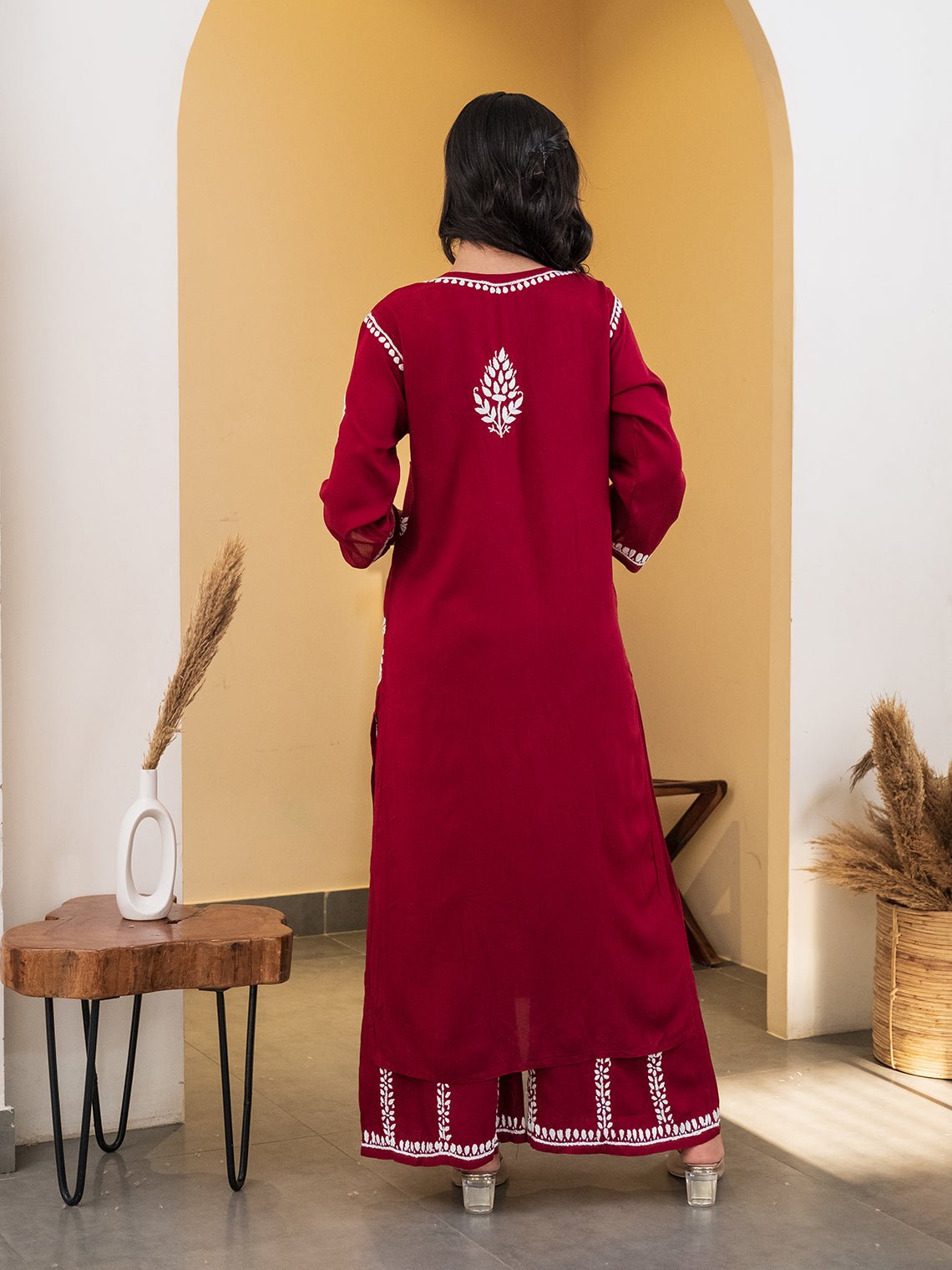 Sara Modal Chikankari Kurti & Palazzo Set - Chowkhat Handicraft