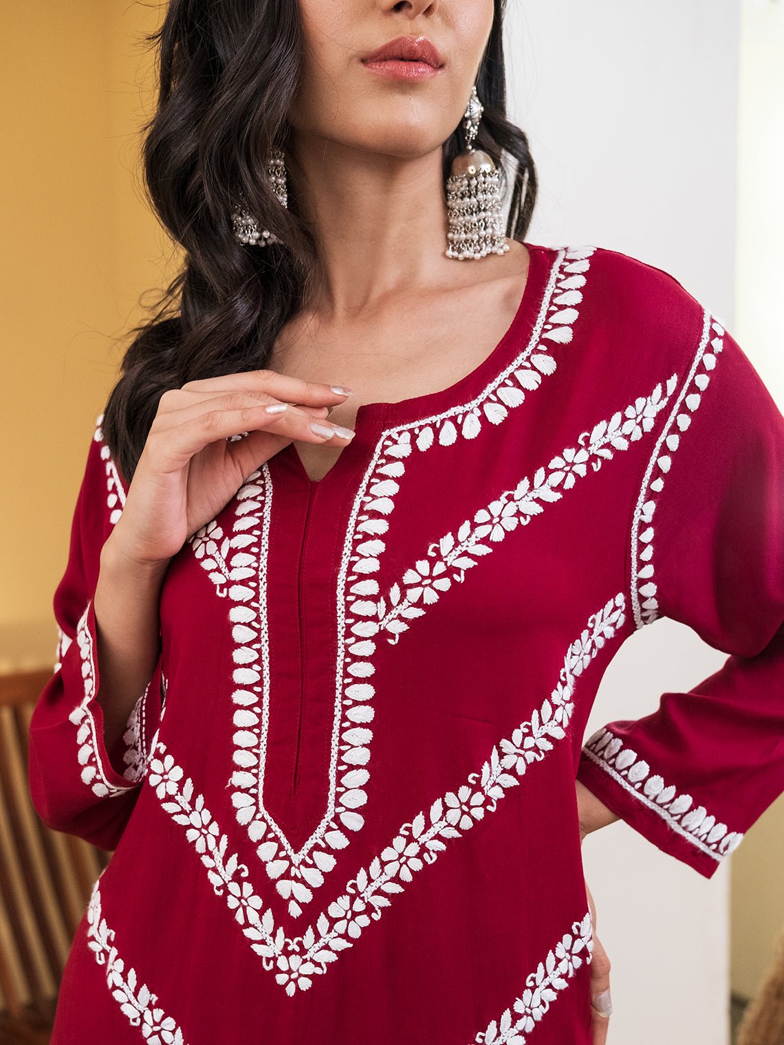 Sara Modal Chikankari Kurti & Palazzo Set - Chowkhat Handicraft