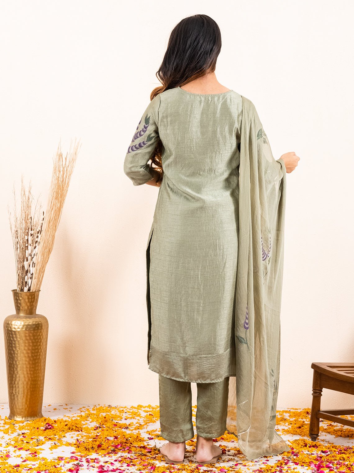Kaya Hand Painted Satin Suit Set - Chowkhat Lifestyle