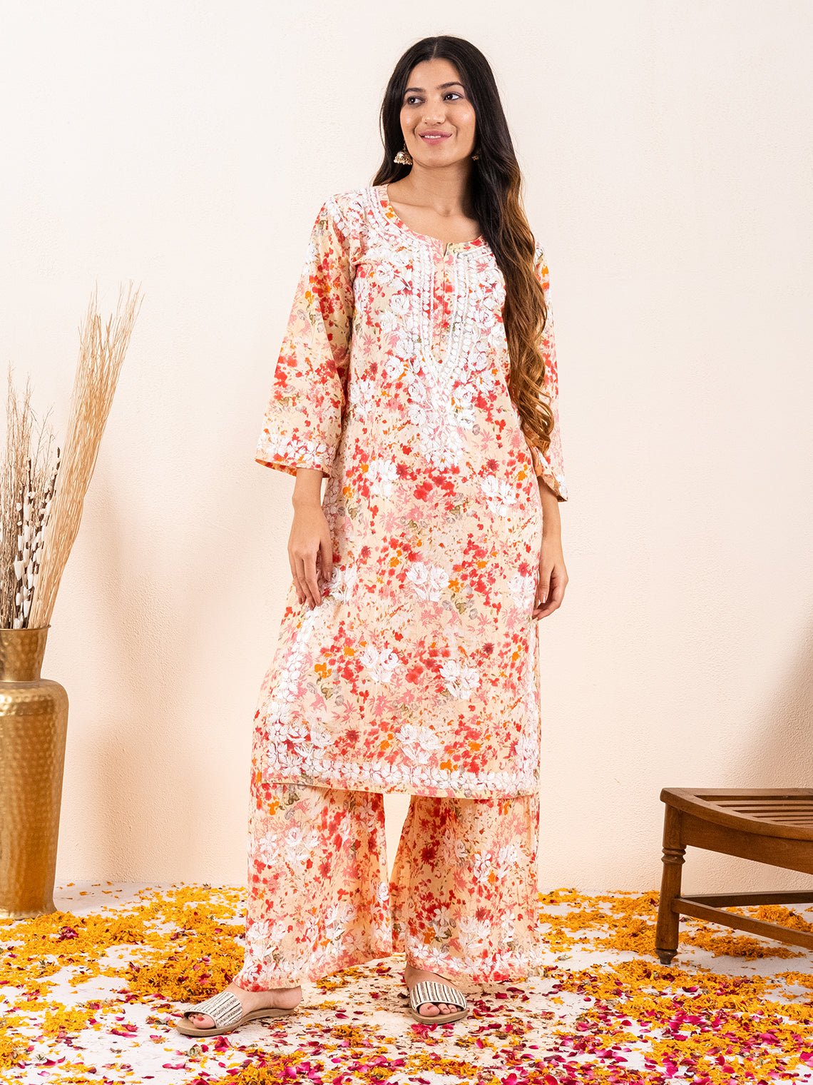 Buy ROYAL EXPORTWomen's White color Cotton Printed Straight Kurti Palazzo  Pants Set salwar suit set for women Online at desertcartINDIA