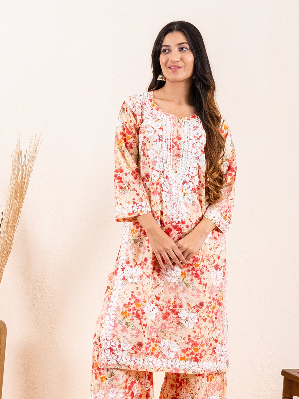 Raahi Mul Cotton Chikankari Kurti & Palazzo Set - Chowkhat Lifestyle